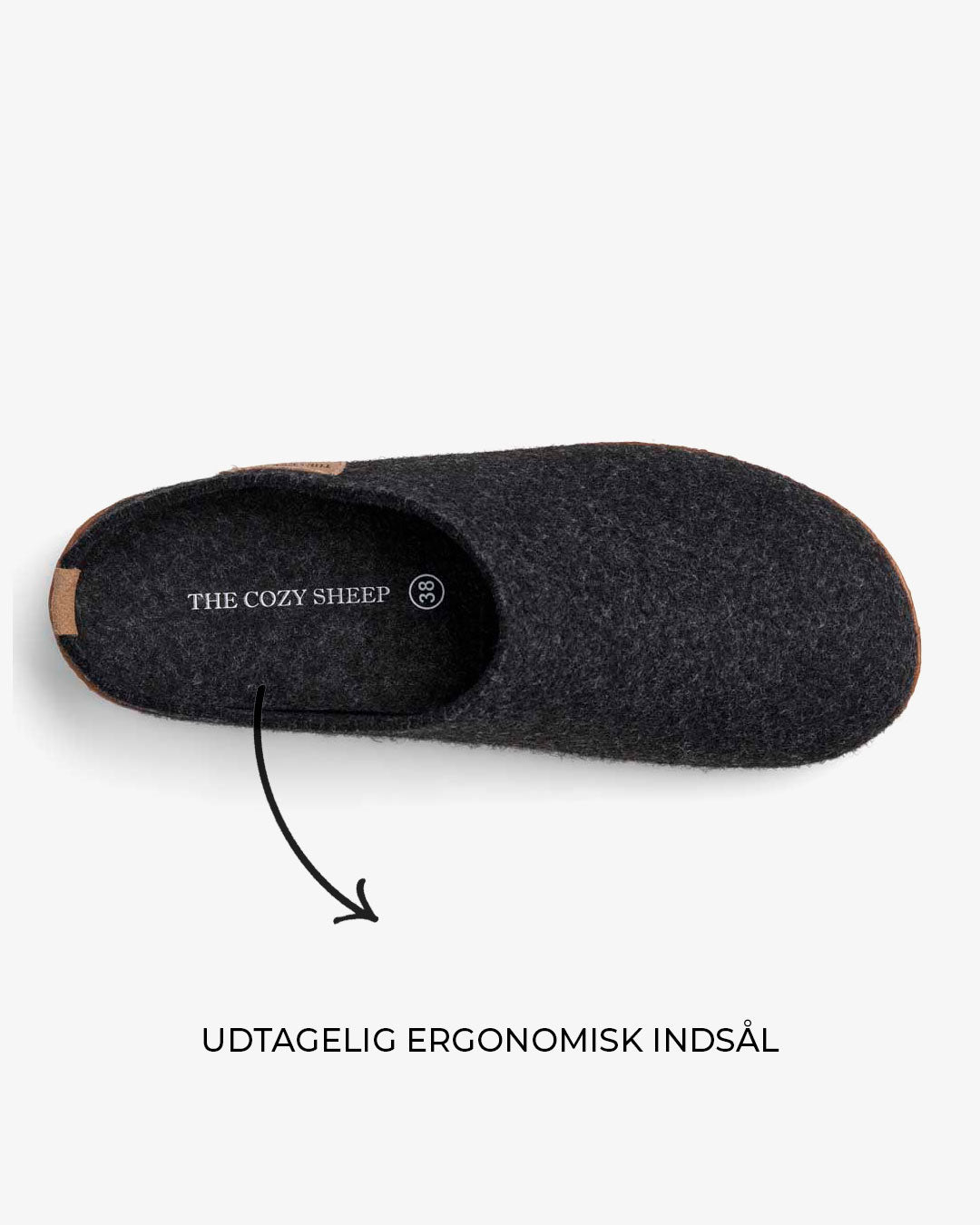 Tøffel med gummisål – Mørkegrå