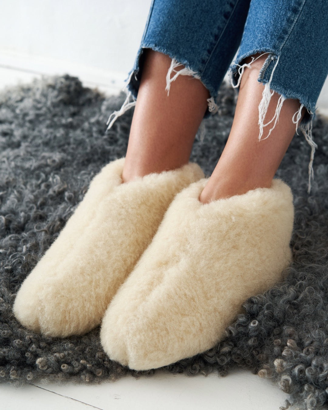 Uldhjemmesko – hvid (Lav model)