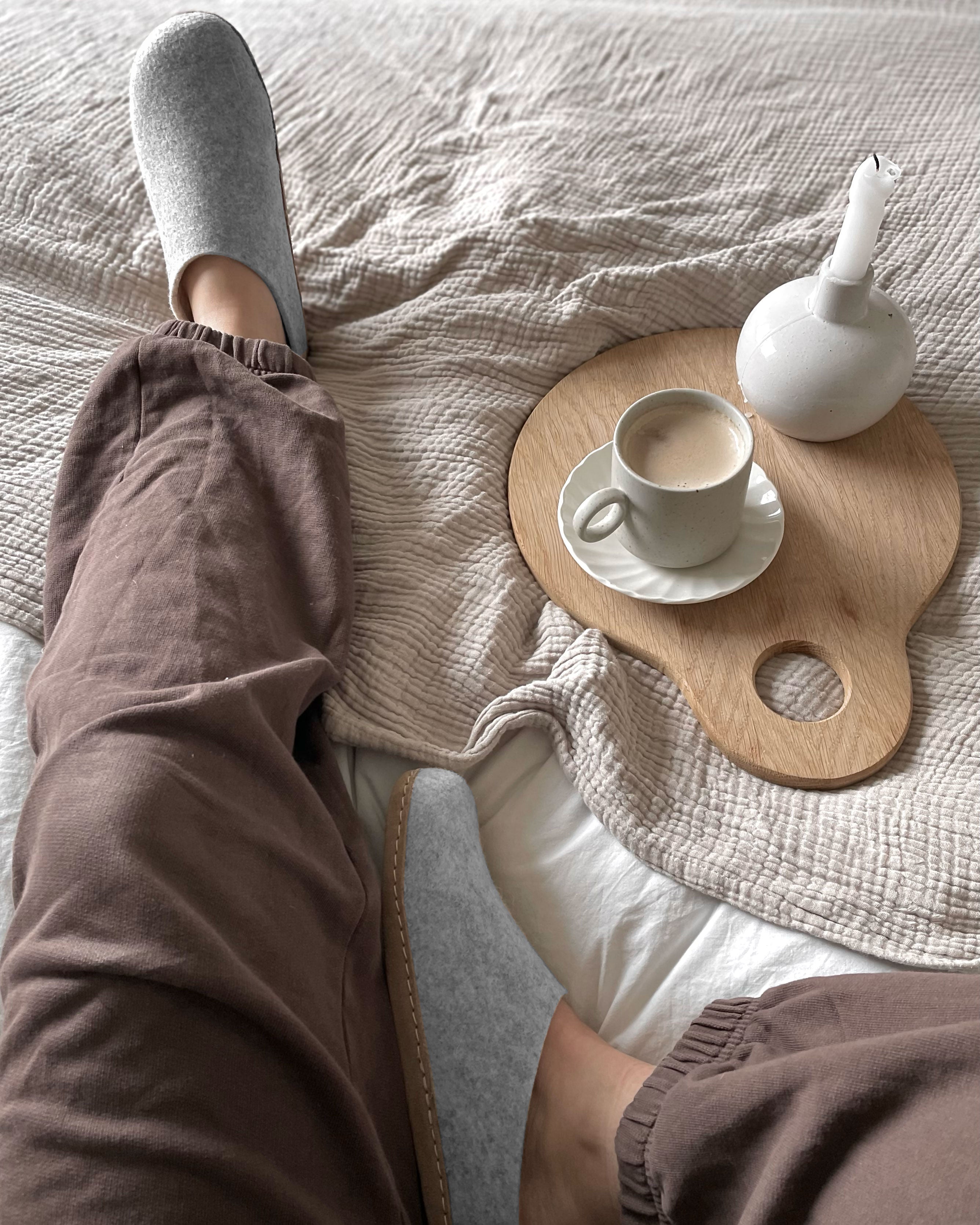 Tøffel med skindsål – Lysegrå