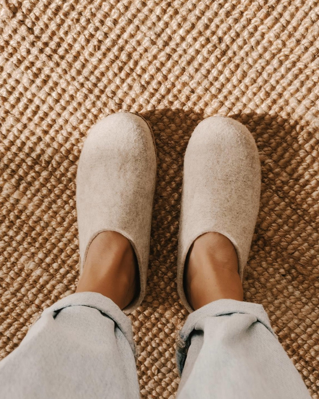 Tøffel med skindsål – Beige