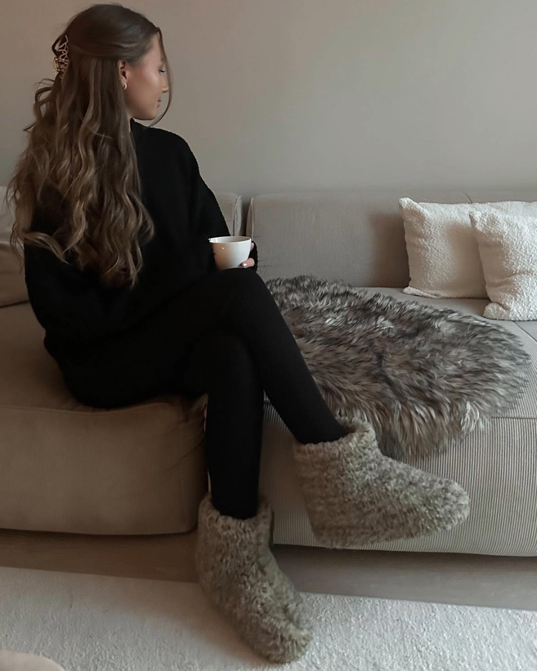 Uldhjemmesko – Lysegrå (Høj model)