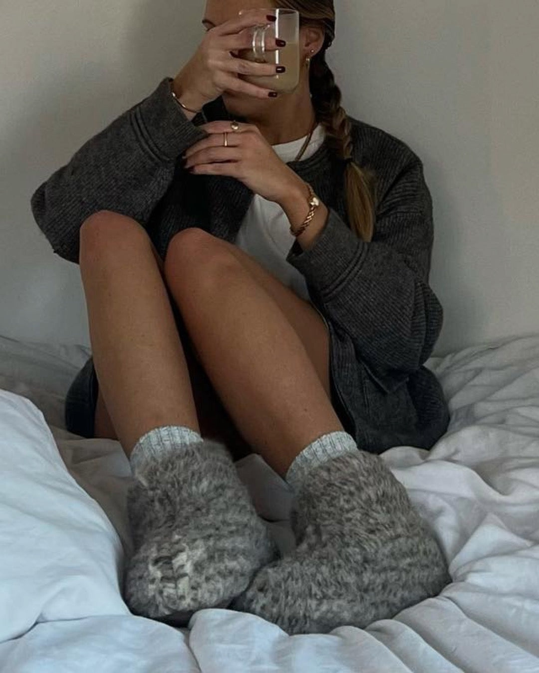 Uldhjemmesko – Lysegrå (Høj model)