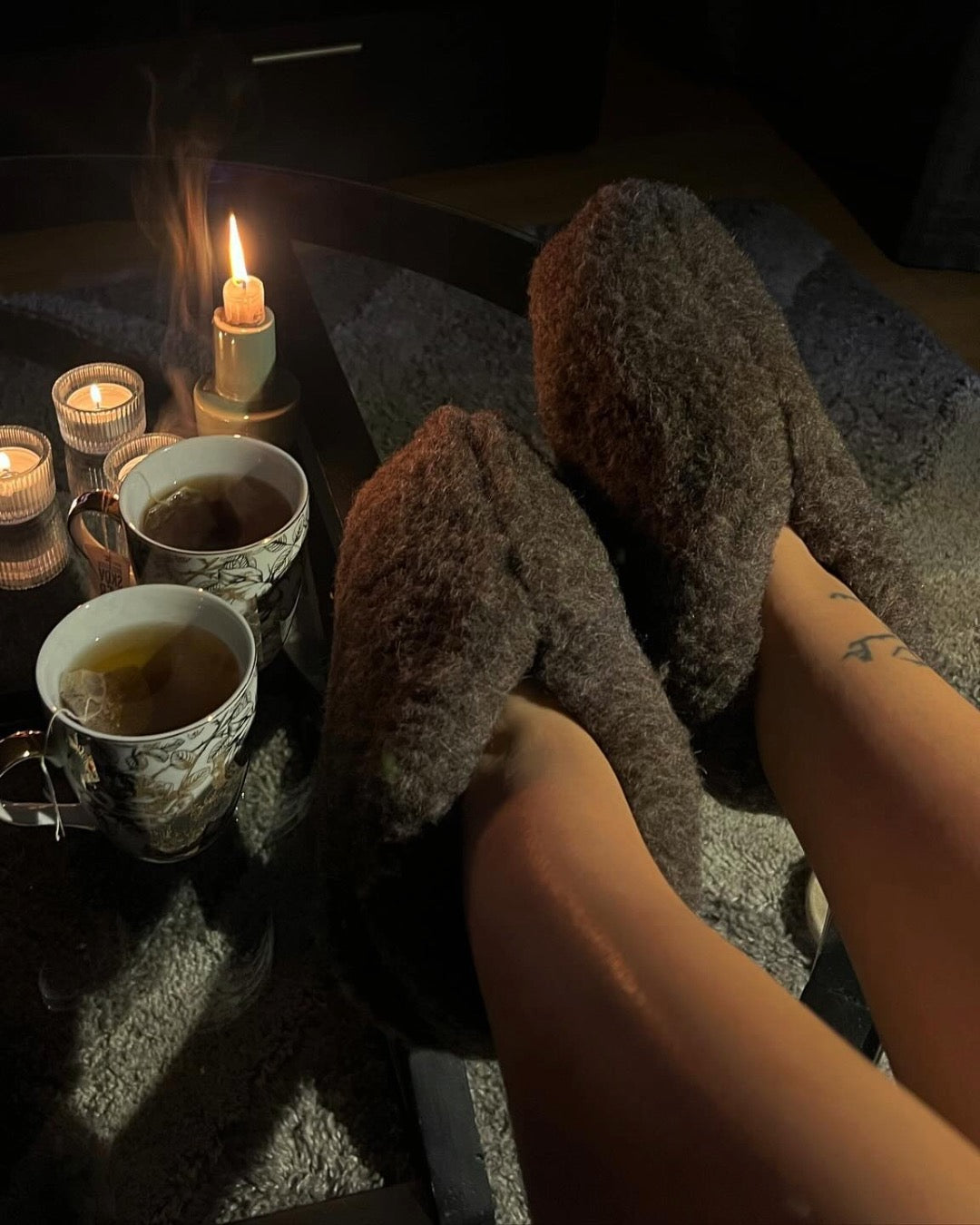 Uldhjemmesko – Mørkegrå/brun (Lav model)