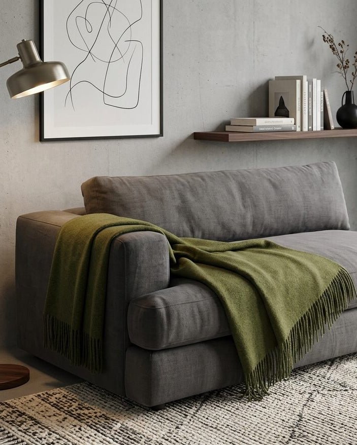 Uldplaid 140 x 200 cm - Olivengrøn - The Cozy Sheep