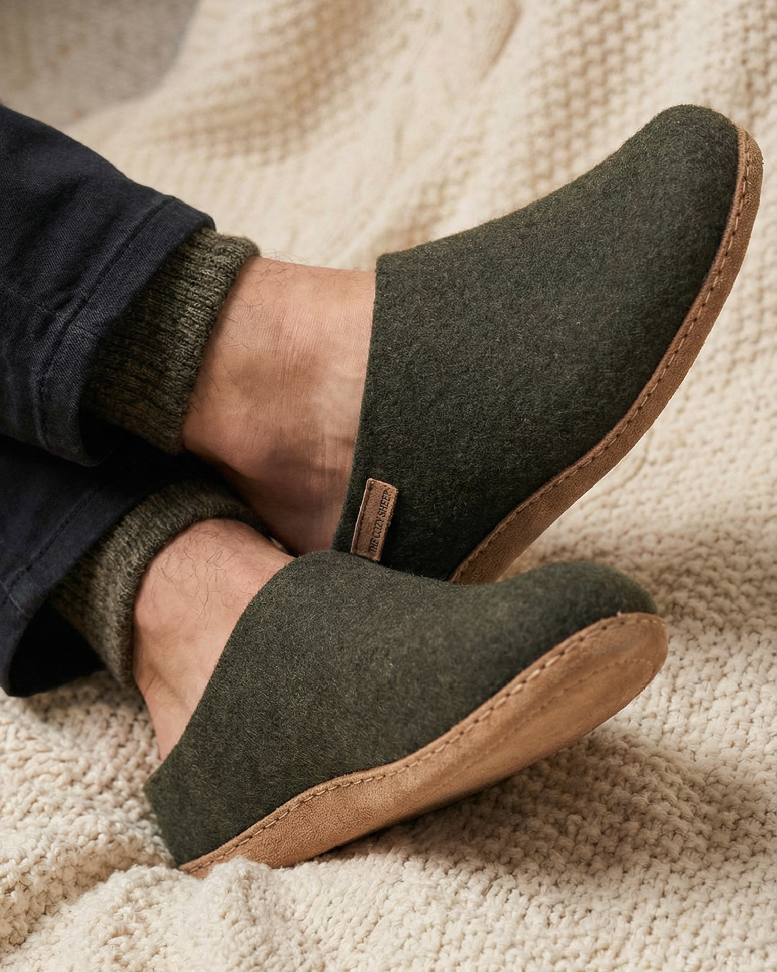 Tøffel med skindsål – Forest Green