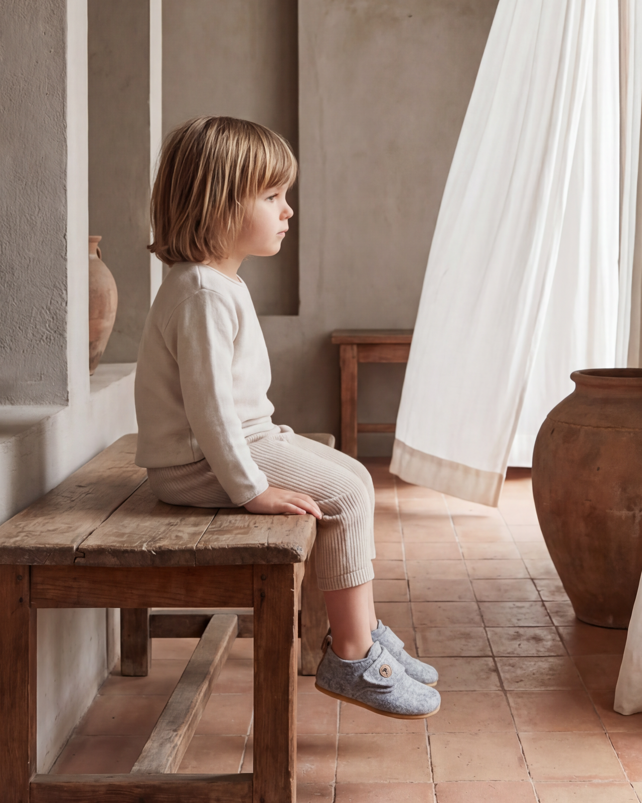 Hjemmesko i uldfilt til børn