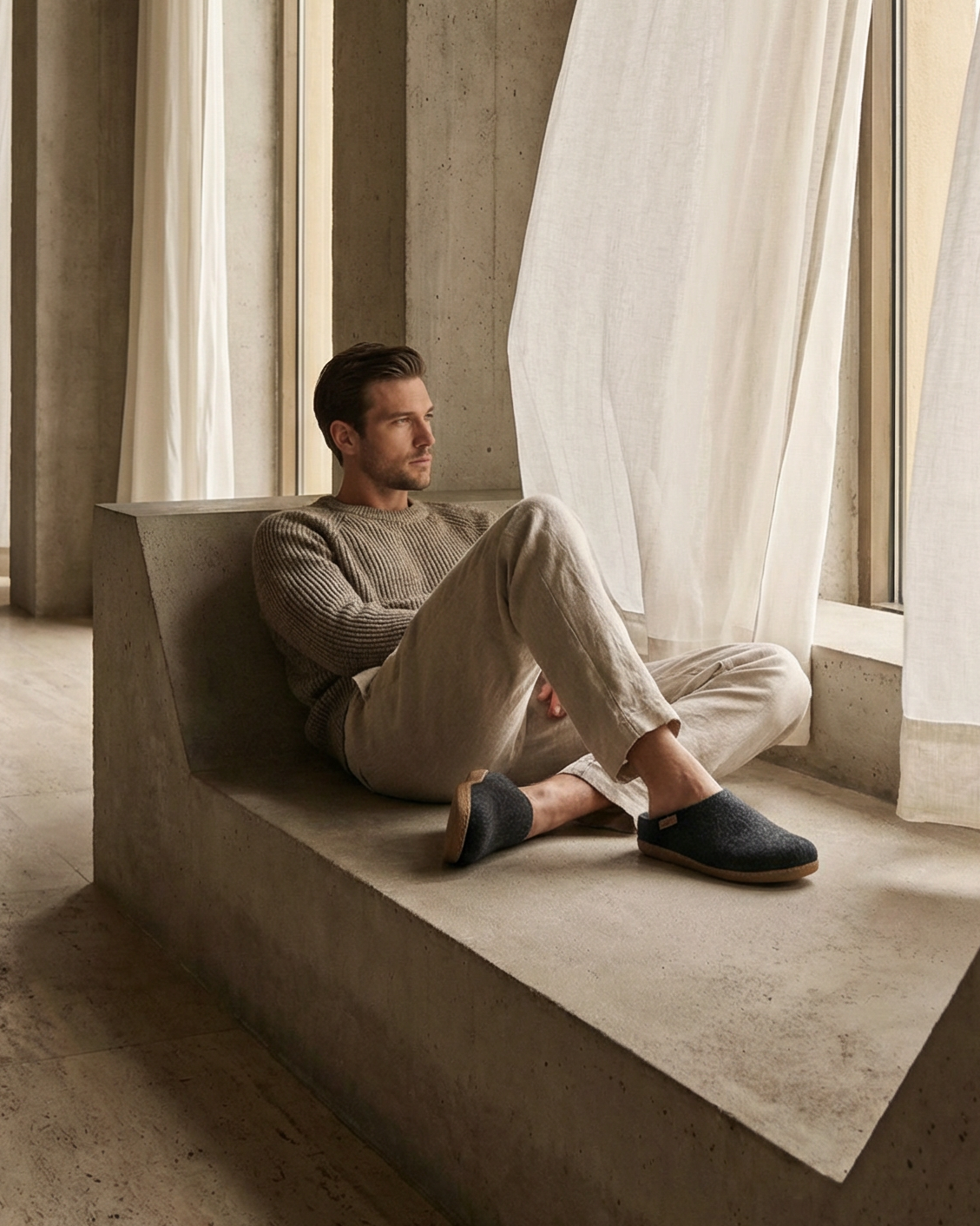 Tøfler i uldfilt til mænd