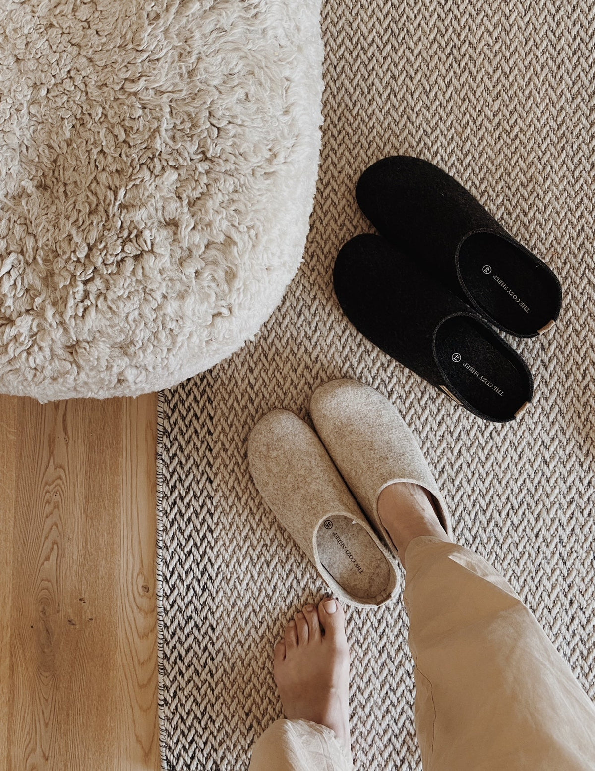 Tøffel med gummisål – Beige - The Cozy Sheep