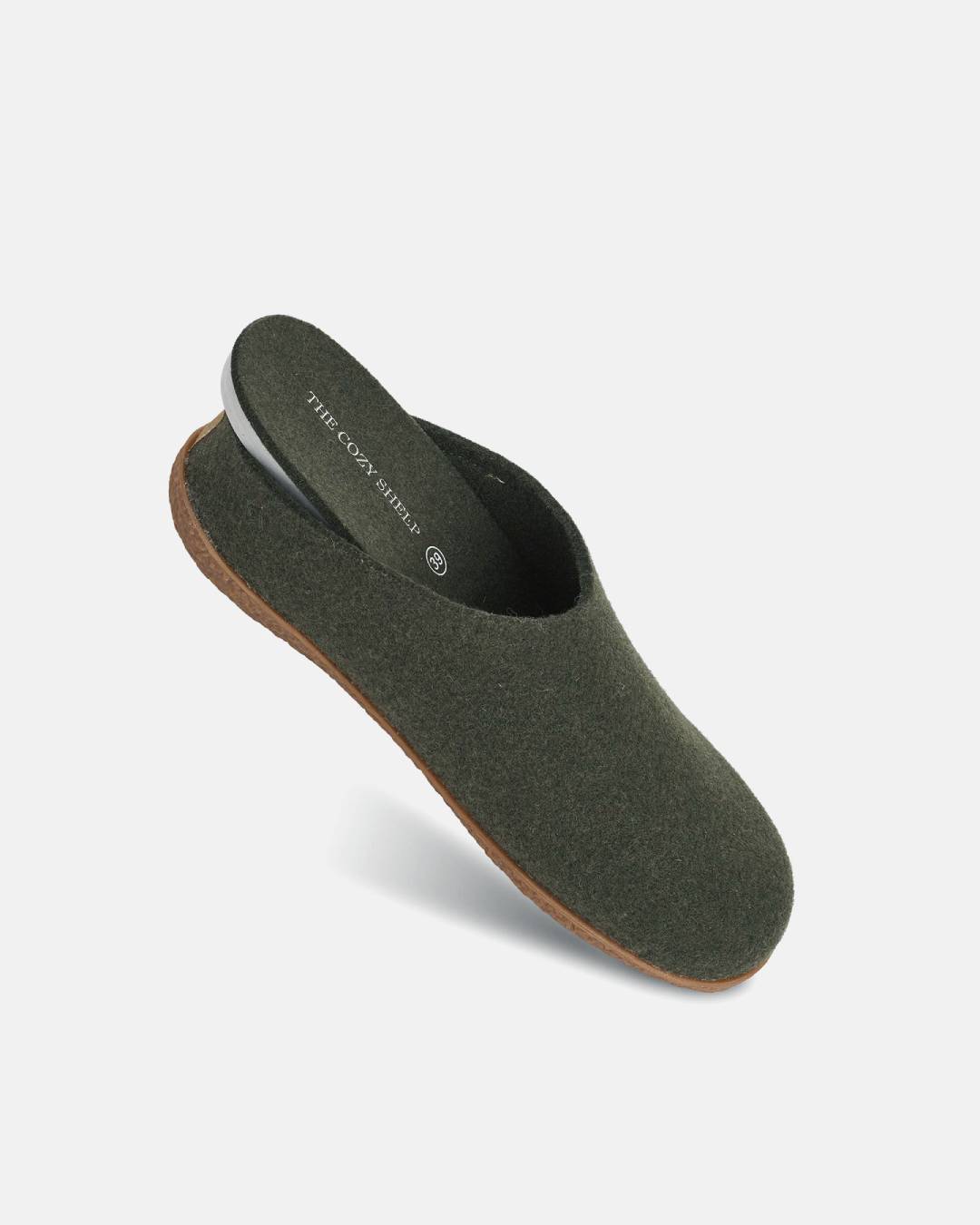 Tøffel med gummisål – Forest Green - The Cozy Sheep