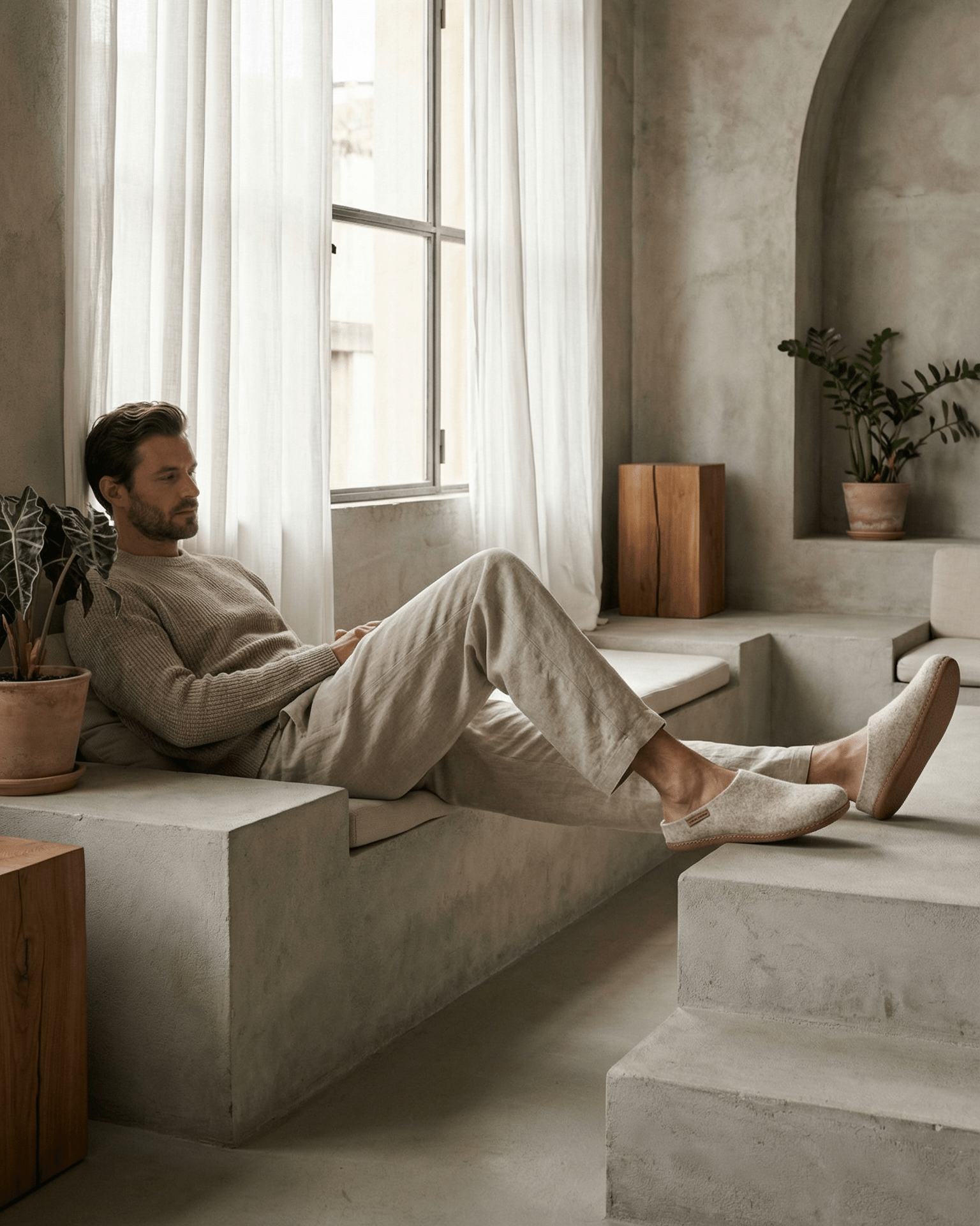 Tøffel med skindsål – Beige - The Cozy Sheep