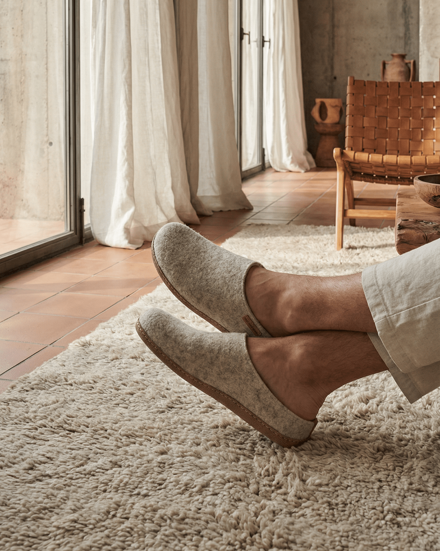Tøffel med skindsål – Beige - The Cozy Sheep