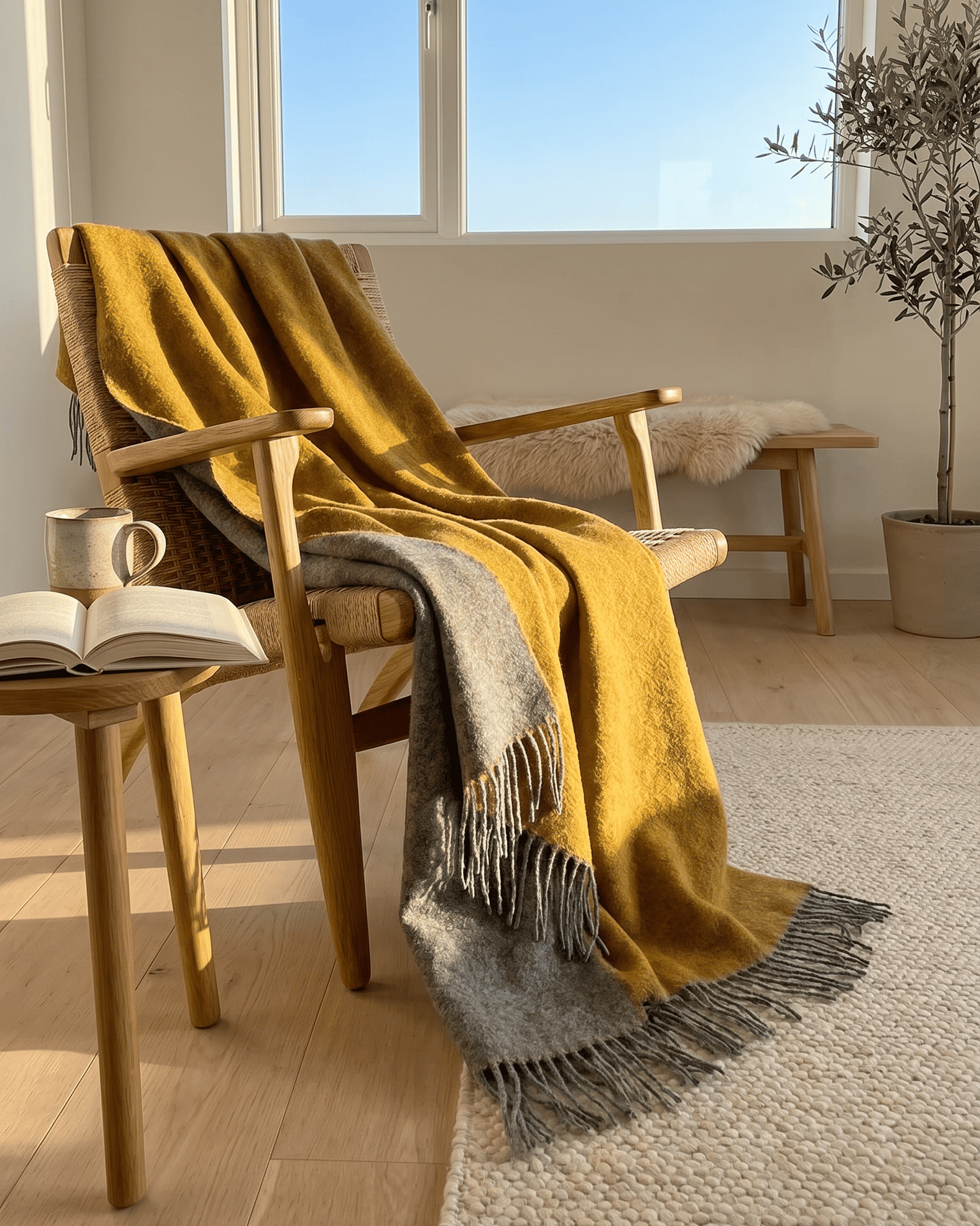 Uldplaid 140 x 200 cm - Gul/Grå - The Cozy Sheep