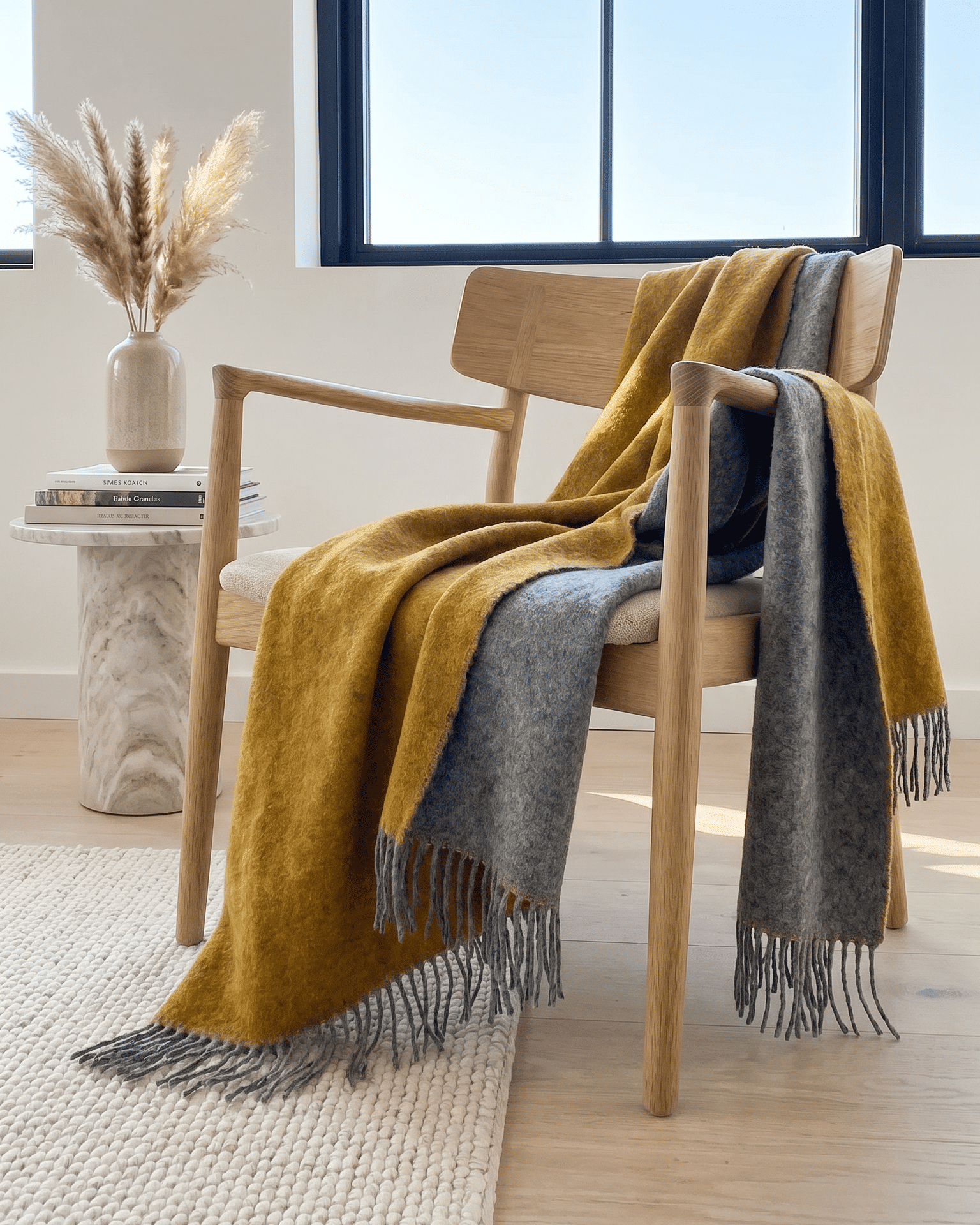 Uldplaid 140 x 200 cm - Gul/Grå - The Cozy Sheep