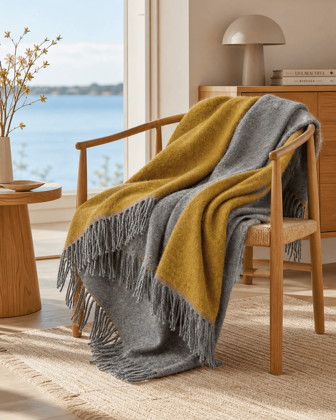 Uldplaid 140 x 200 cm - Gul/Grå - The Cozy Sheep